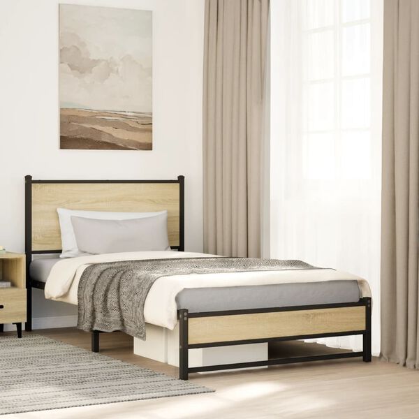 vidaXL Cadre de lit en m&eacute;tal sans matelas ch&ecirc;ne sonoma 107x203 cm