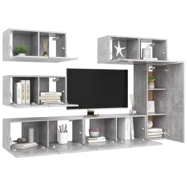 vidaXL Ensemble de meubles TV 6 pcs Gris b&eacute;ton Bois d'ing&eacute;nierie