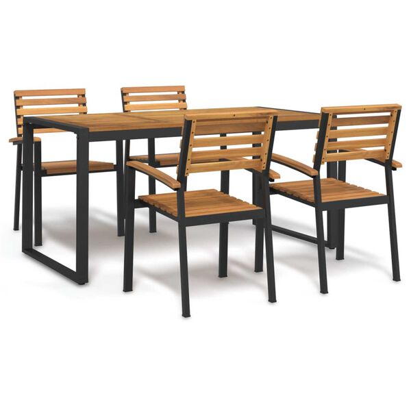 vidaXL Ensemble &agrave; manger de jardin 5 pcs bois d'acacia massif et m&eacute;tal