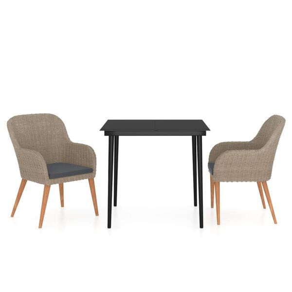 vidaXL Ensemble &agrave; manger de jardin avec coussins 3 pcs marron