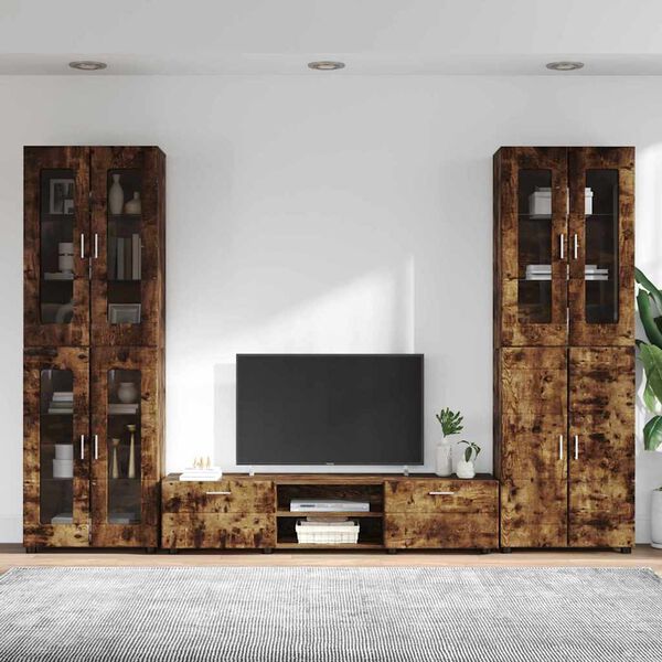 vidaXL Ensemble meuble TV avec tiroir Ch&ecirc;ne fum&eacute; Bois d'ing&eacute;nierie
