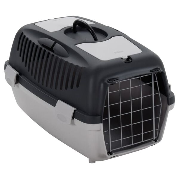 vidaXL Cage de transport animaux de compagnie gris noir 55x36x35 cm PP