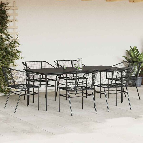 vidaXL Ensemble &agrave; manger de jardin 7pcs noir poly rotin verre
