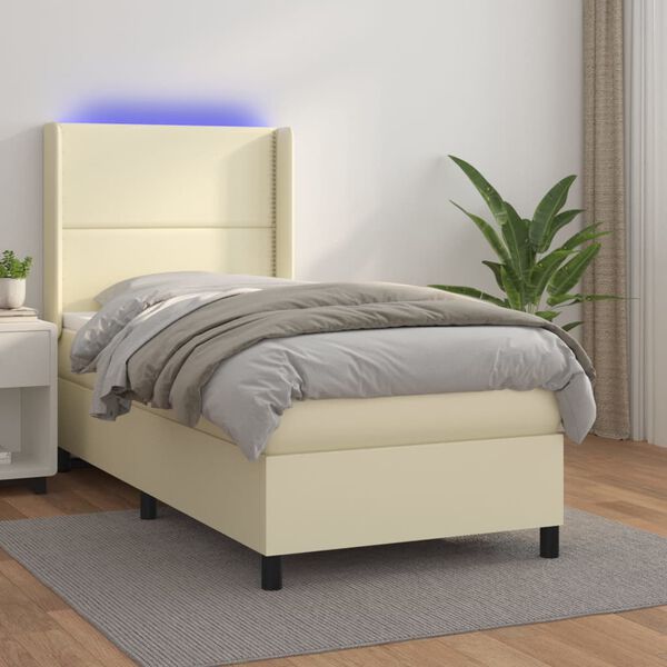 vidaXL Sommier &agrave; lattes de lit matelas LED Cr&egrave;me 90x200cm Similicuir