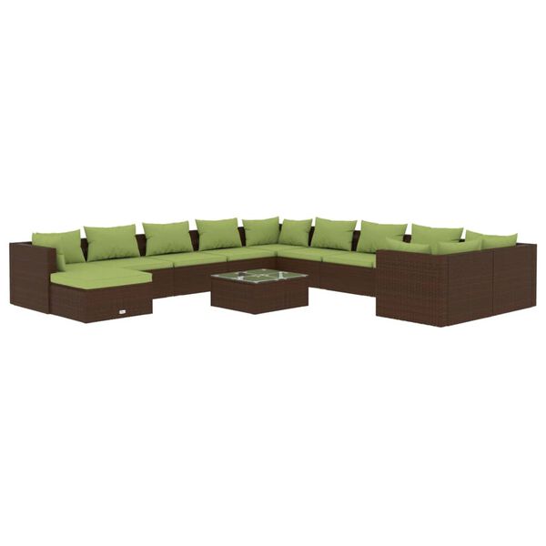 vidaXL Salon de jardin 12 pcs avec coussins R&eacute;sine tress&eacute;e Marron