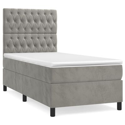 vidaXL Sommier à lattes de lit et matelas Gris clair 90x200 cm Velours