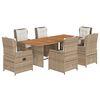 vidaXL Ensemble &agrave; manger de jardin et coussins 7 pcs beige poly rotin