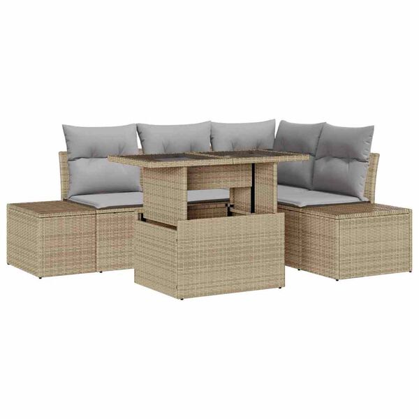 vidaXL Ensemble de canap&eacute; de jardin avec coussin 5 pcs Beige polyrotin