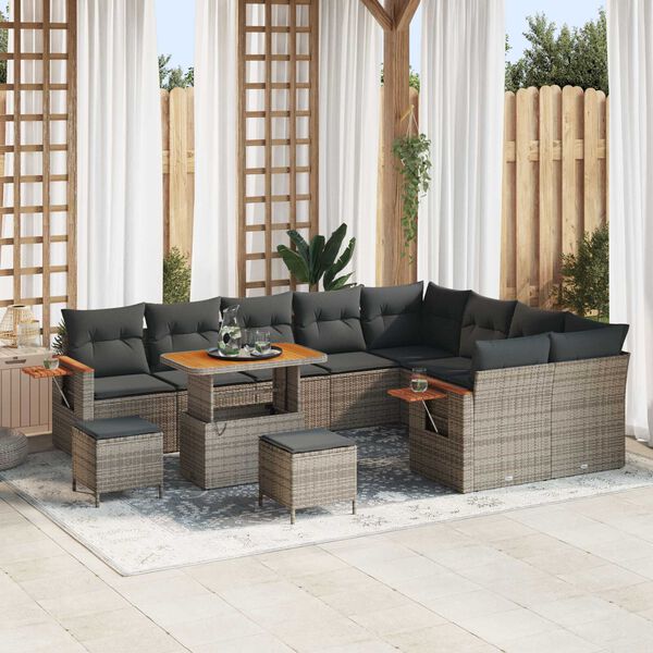 vidaXL Ensemble de canap&eacute; de jardin avec coussin Gris Poly rotin