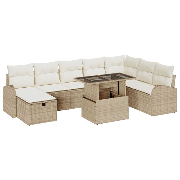 vidaXL Ensemble de canap&eacute; de jardin 9 pcs Beige Poly rotin