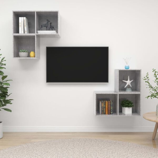 vidaXL Ensemble de meubles TV 4 pcs Gris b&eacute;ton Bois d'ing&eacute;nierie