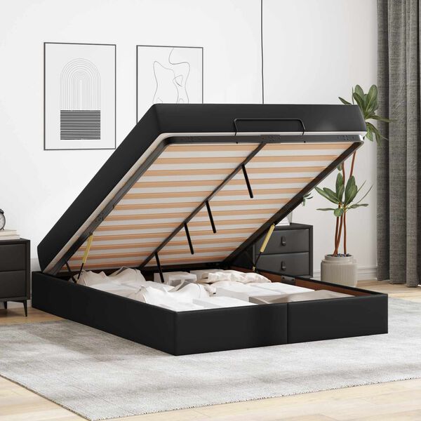 vidaXL Cadre de lit avec matelas avec matelas 2 pcs Noir PVC