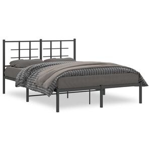 vidaXL Cadre de lit m&eacute;tal sans matelas avec t&ecirc;te de lit noir 135x190cm