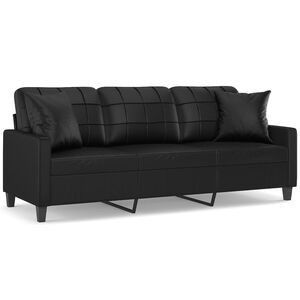 vidaXL Canap&eacute; 3 places avec oreillers d&eacute;coratifs noir 180cm similicuir