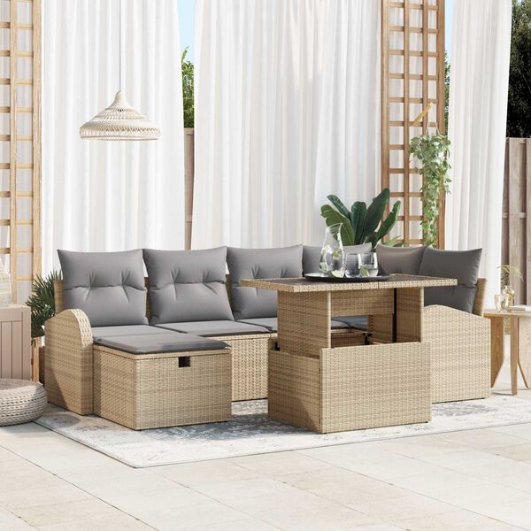 vidaXL Ensemble de canap&eacute; de jardin 7 pcs Beige Poly rotin