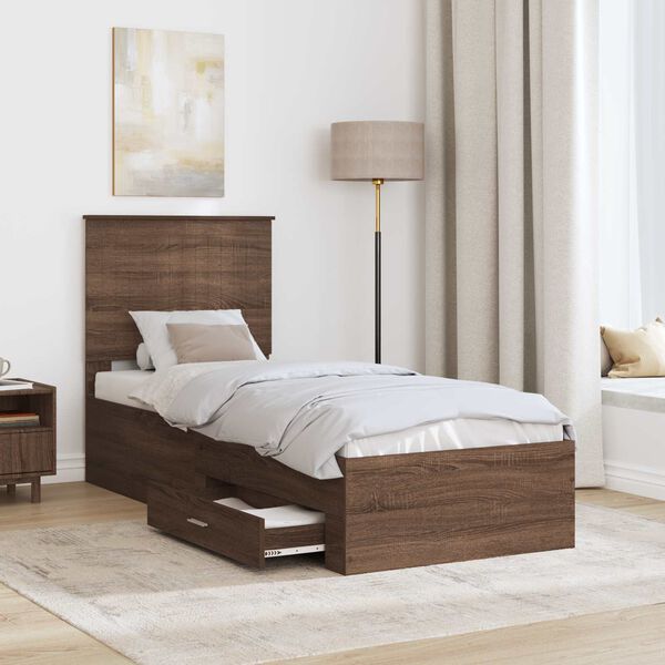 vidaXL Cadre de lit avec tiroir Ch&ecirc;ne Marron et Argent 70 x 190 cm