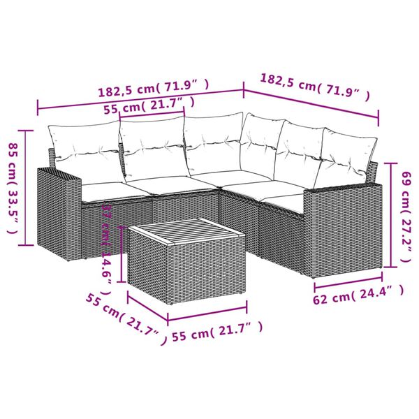 vidaXL Salon de jardin 6 pcs avec coussins gris r&eacute;sine tress&eacute;e