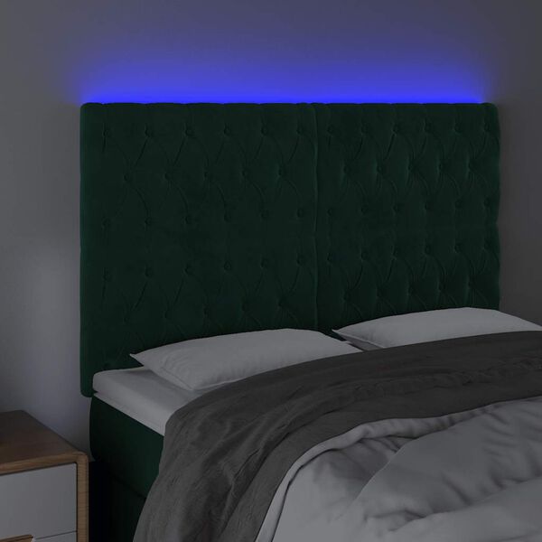 vidaXL T&ecirc;te de lit &agrave; LED Vert fonc&eacute; 160x7x118/128 cm Velours