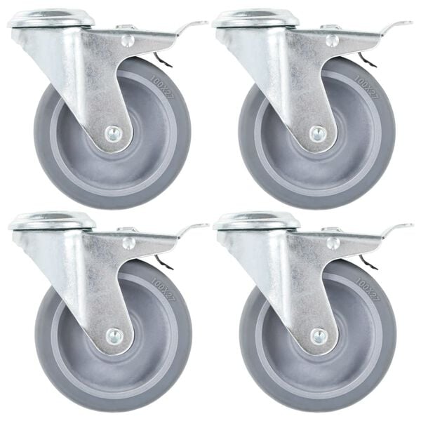 vidaXL 4pcs Roulettes pivotantes &agrave; trou de boulon &agrave; double frein 100mm