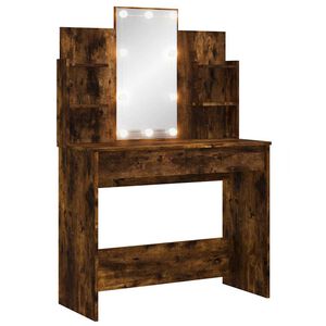 vidaXL Coiffeuse avec lumi&egrave;res LED ch&ecirc;ne fum&eacute; 96x40x142 cm