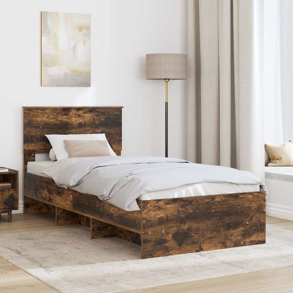 vidaXL Cadre de lit Ch&ecirc;ne fum&eacute; 90 x 200 cm Bois d'ing&eacute;nierie