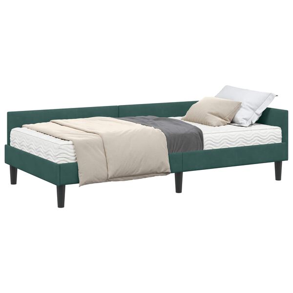 vidaXL Cadre de lit d'angle avec matelas Autre 2 pcs Vert Velours
