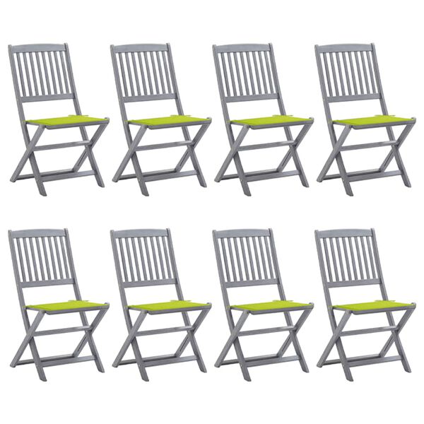 vidaXL Chaises pliables d'extérieur lot de 8 et coussins Bois d'acacia