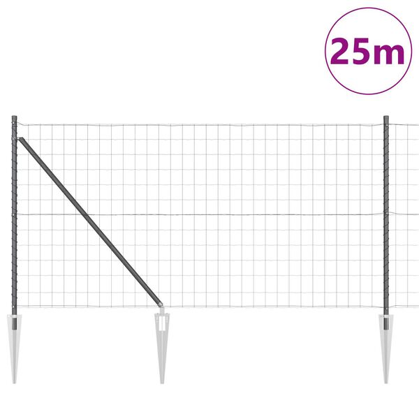 vidaXL Cl&ocirc;ture avec poteau Gris 1 x 25 m Acier et PVC