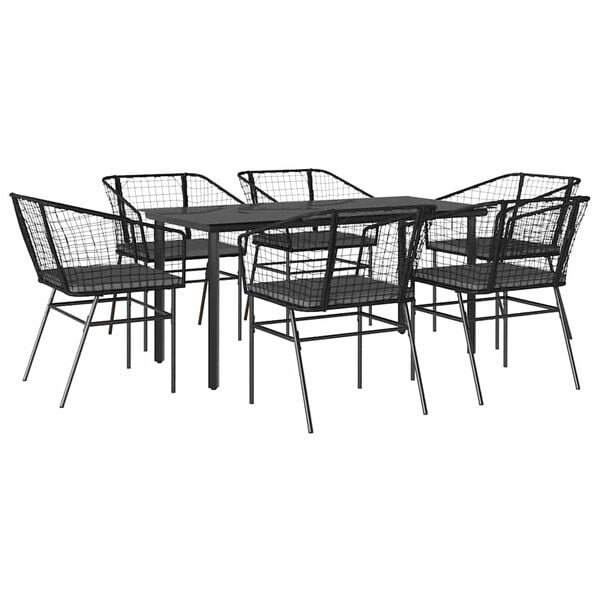 vidaXL Ensemble &agrave; manger de jardin coussins 7pcs noir poly rotin verre