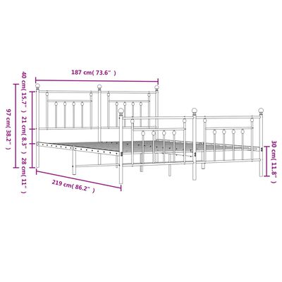 vidaXL Cadre de lit métal sans matelas et pied de lit blanc 183x213 cm