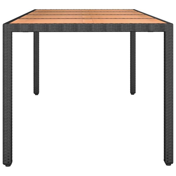 vidaXL Table de jardin plateau en bois Noir Résine tressée bois massif