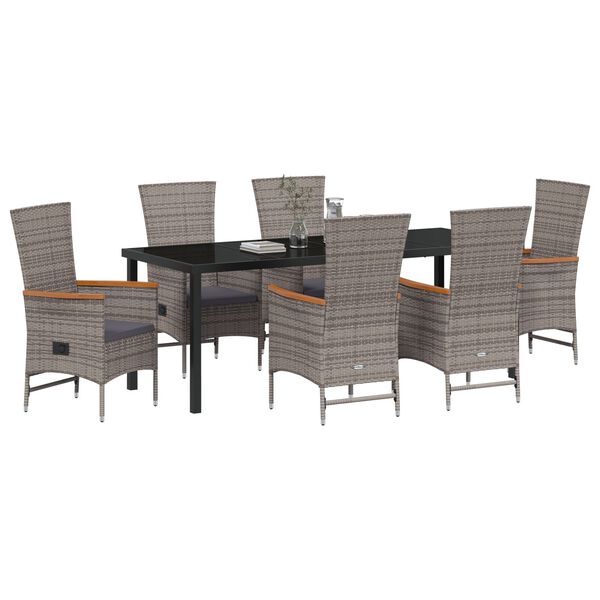 vidaXL Ensemble de salle &agrave; manger pour jardin avec coussin 7 pcs Gris
