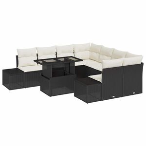 vidaXL Ensemble de canap&eacute; de jardin 9 pcs Noir et Cr&egrave;me polyrotin