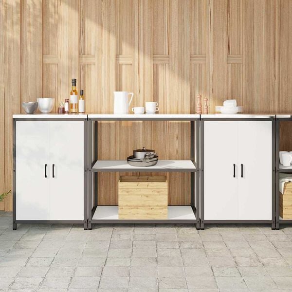 vidaXL Ensemble de rangement cuisine 3 pcs Blanc Acier lamin&eacute; &agrave; froid