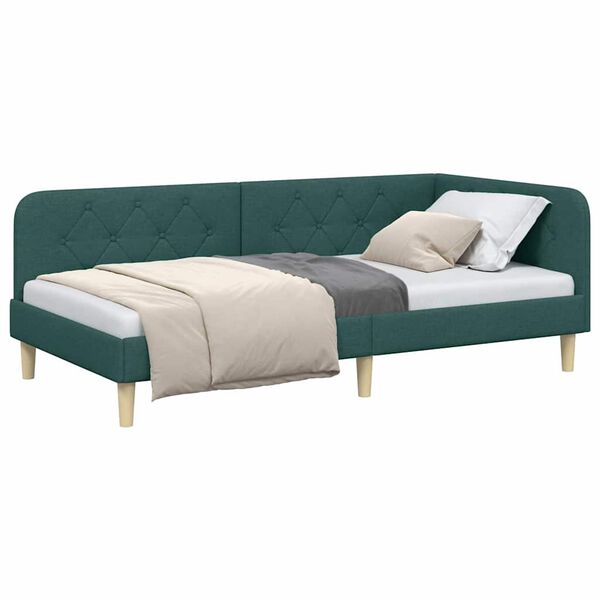 vidaXL Cadre de lit d'angle Vert foncé 90 x 190 cm tissu