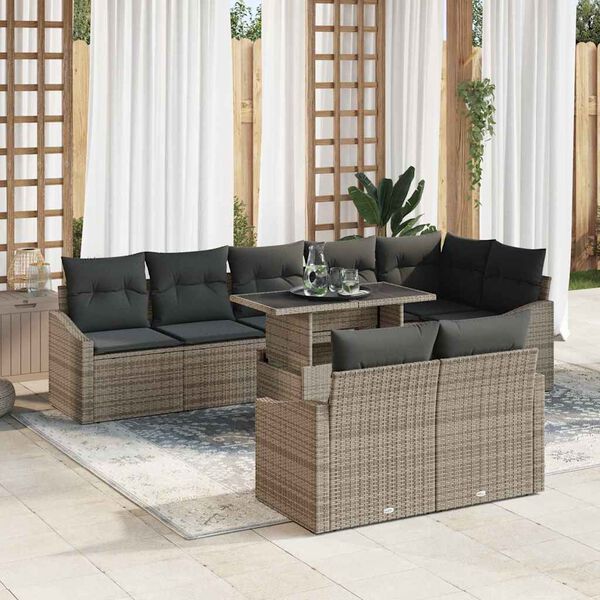 vidaXL Ensemble de canap&eacute; de jardin avec coussin 9 pcs Gris polyrotin