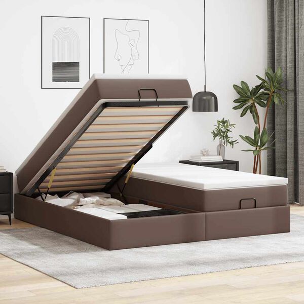 VidaXL Cadre de lit ottoman avec matelas marron 180x200 cm similicuir