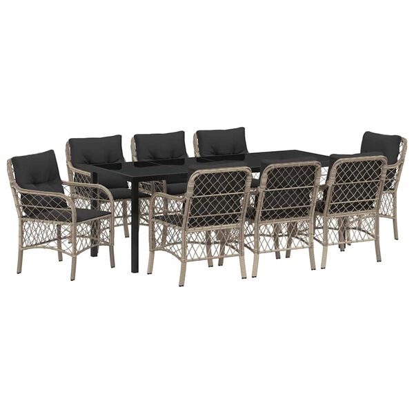 vidaXL Ensemble de salle &agrave; manger pour jardin 9 pcs Gris clair