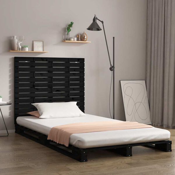 vidaXL T&ecirc;te de lit murale Noir 96x3x91,5 cm Bois massif de pin