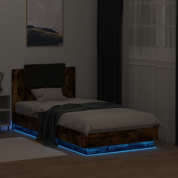 vidaXL Cadre de lit avec LED sans matelas chêne fumé 75x190 cm
