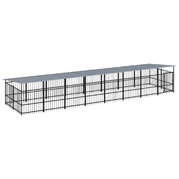 vidaXL Chenil d'ext&eacute;rieur avec toit pour chiens Acier 15,02 m&sup2;