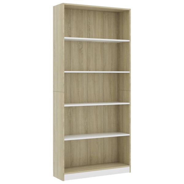 vidaXL Biblioth&egrave;que &agrave; 5 niveaux Blanc et Ch&ecirc;ne sonoma Bois ing&eacute;nierie