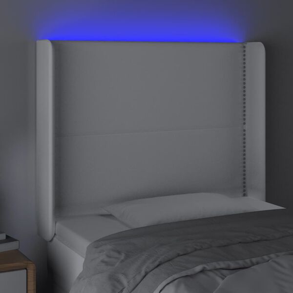 vidaXL T&ecirc;te de lit &agrave; LED Blanc 103x16x118/128 cm Similicuir
