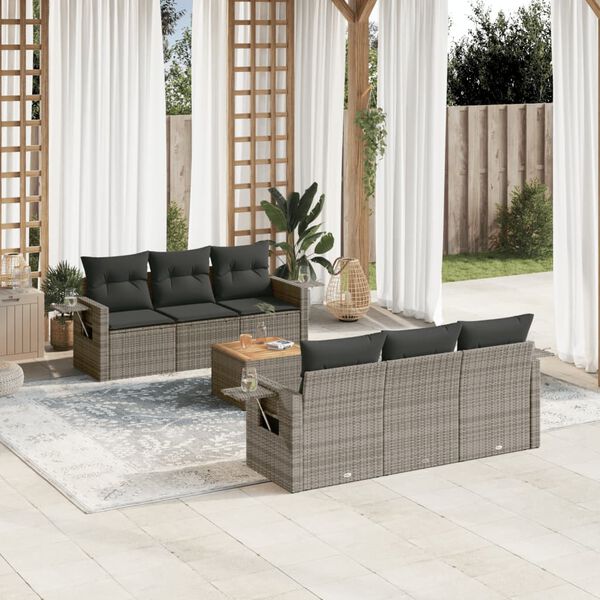vidaXL Salon de jardin avec coussins 7 pcs gris r&eacute;sine tress&eacute;e