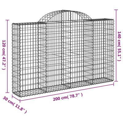 vidaXL Paniers à gabions arqués 15 pcs 200x30x120/140 cm Fer galvanisé