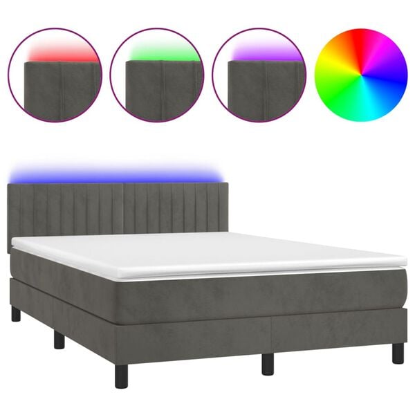 vidaXL Sommier &agrave; lattes de lit avec matelas LED Gris fonc&eacute; 140x190 cm