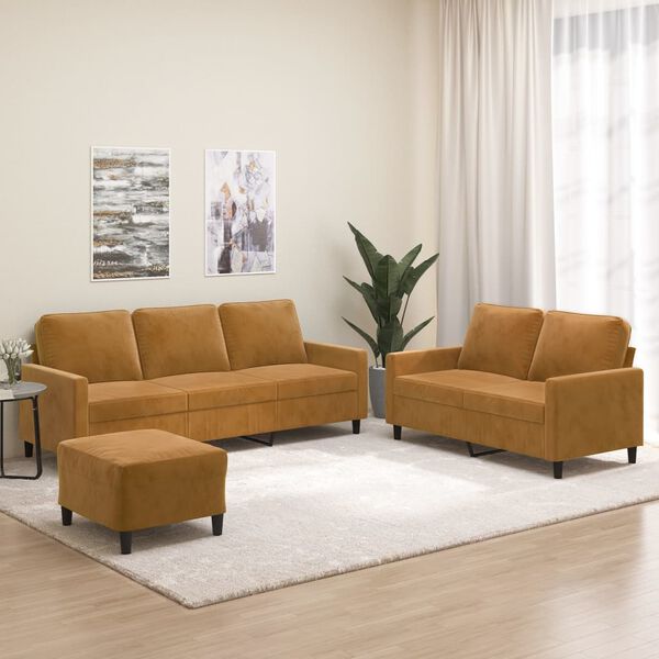 vidaXL Ensemble de canap&eacute;s 3 pcs avec coussins Marron Velours