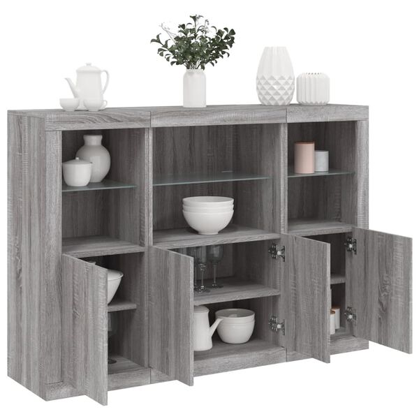 vidaXL Buffets avec lumi&egrave;res LED 3 pcs sonoma gris bois d'ing&eacute;nierie