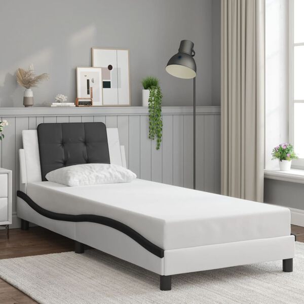 vidaXL Cadre de lit sans matelas Zadar blanc et noir 90x190 cm similicuir