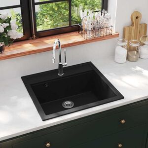 vidaXL &Eacute;vier de cuisine en granit Bac unique Noir